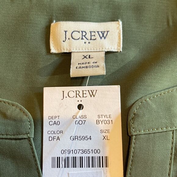NWT J Crew Forest Green Extra Large Popover Tank Button Up V Neck Round Hem - Picture 8 of 9
